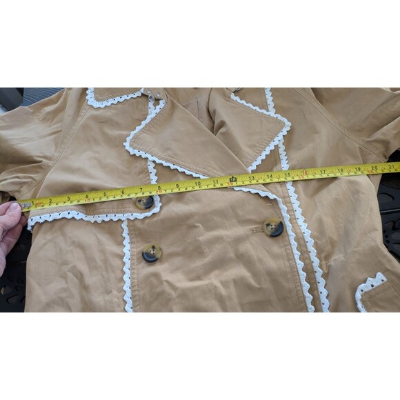 7 for All Mankind Trench Coat M Crochet Trim Boho Cottage Double Breasted NWOT - Picture 11 of 13